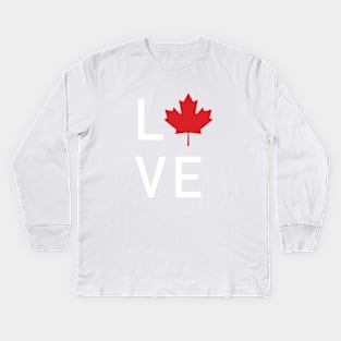 Canada Love Design with Canadian Maple Leaf -wht Kids Long Sleeve T-Shirt